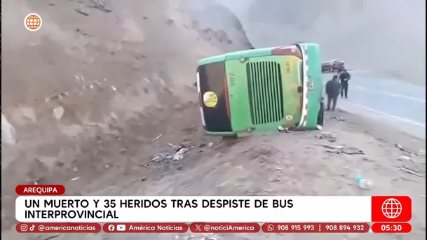 Un muerto y 35 heridos tras despiste de bus interprovincial en Arequipa. Foto: América Noticias Un muerto y 35 heridos tras despiste de bus interprovincial en Arequipa. Foto: América Noticias