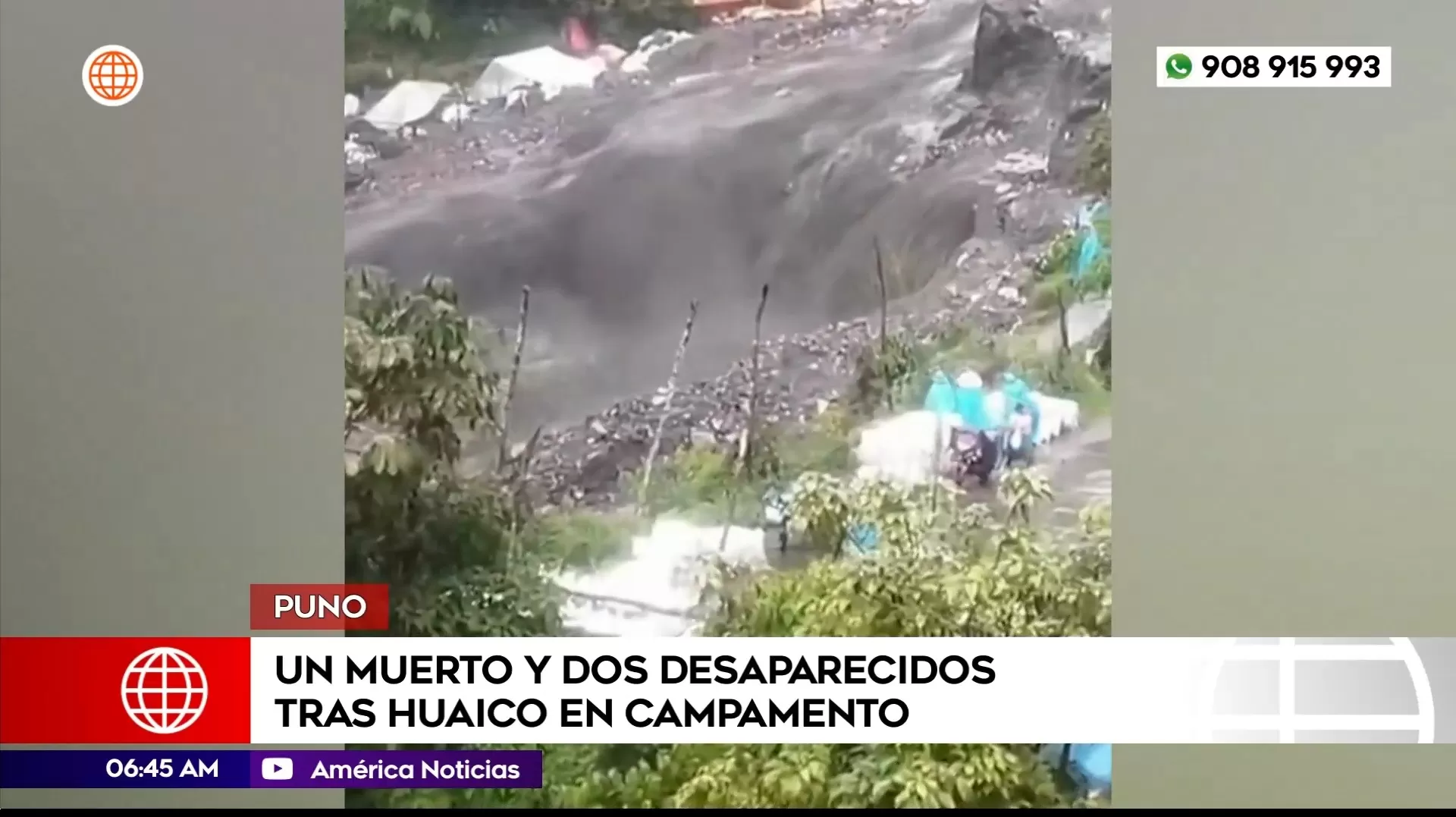 Un muerto y dos desaparecidos tras huaico en campamento en Puno. Foto: América Noticias Un muerto y dos desaparecidos tras huaico en campamento en Puno. Foto: América Noticias