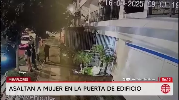 Delincuentes armados asaltan a mujer en puerta de edificio en Miraflores/ América Noticias Delincuentes armados asaltan a mujer en puerta de edificio en Miraflores/ América Noticias