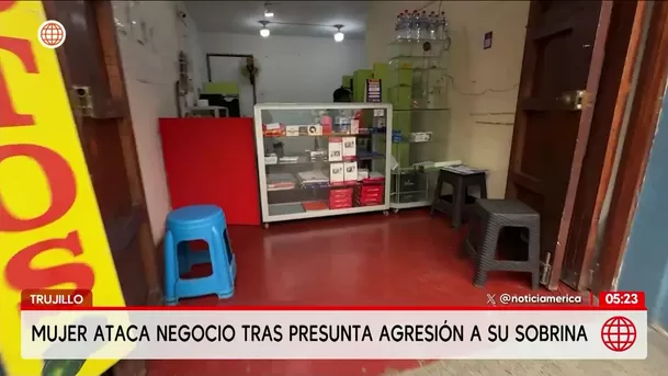 Mujer ataca negocio tras agresión a sobrina en Trujillo. Foto: América Noticias Mujer ataca negocio tras agresión a sobrina en Trujillo. Foto: América Noticias