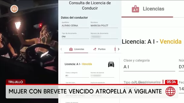 Mujer con brevete vencido atropella a vigilante en Trujillo. Foto: América Noticias