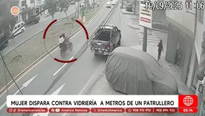 Mujer dispara contra vidriería a metros de patrullero en San Juan de Lurigancho. Foto y video: América Noticias