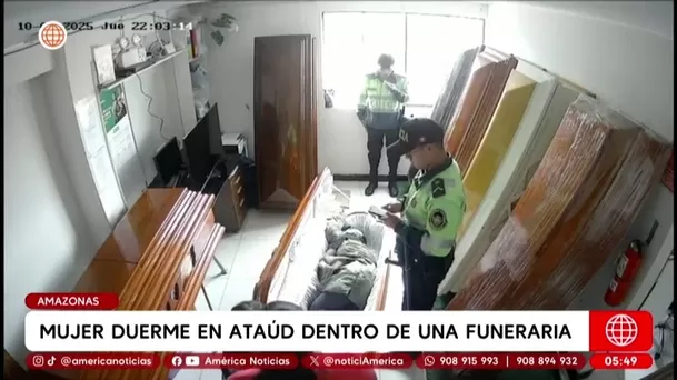 Mujer duerme en ataúd dentro de funeraria y causa alarma en Amazonas. Foto: América Noticias