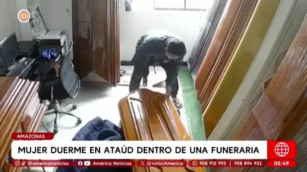 Mujer duerme en ataúd dentro de funeraria y causa alarma en Amazonas. Foto: América Noticias
