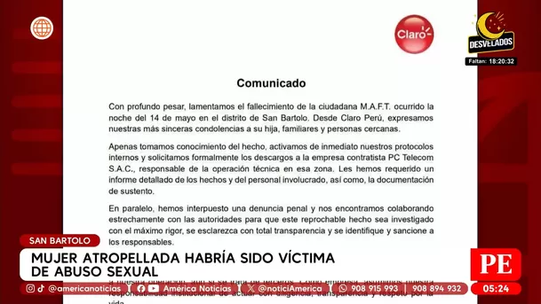 Mujer atropellada habría sido víctima de abuso sexual en San Bartolo. Foto: América Noticias