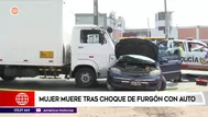 Mujer muere tras choque de furgón con auto en Ate