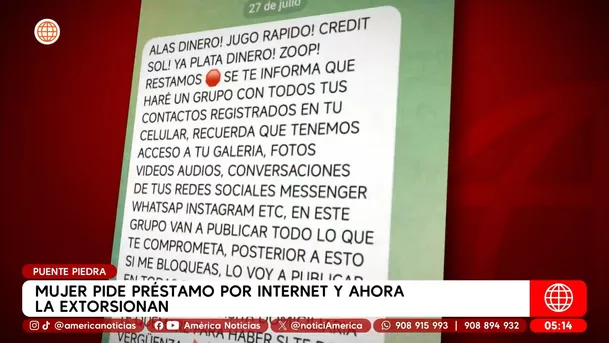 Mujer pide préstamo por internet y ahora la extorsionan en Puente Piedra. Foto: América Noticias