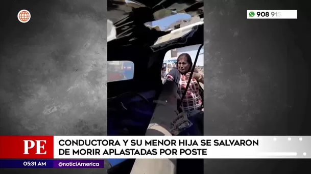 Mujer y su hija salvaron de morir aplastadas por poste en Ventanilla. Foto: América Noticias