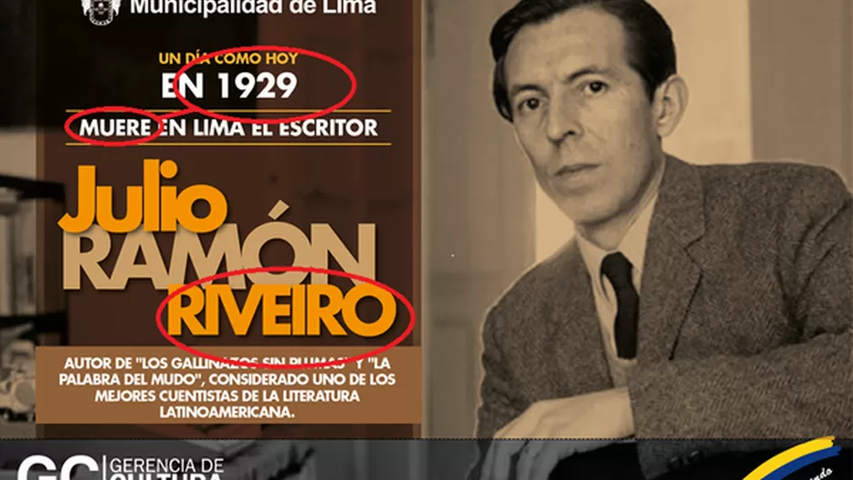 Municipio hab&iacute;a escrito mal el apellido del autor de &#039;Los gallinazos sin plumas&#039; y cometi&oacute; un error relacionado a una fecha