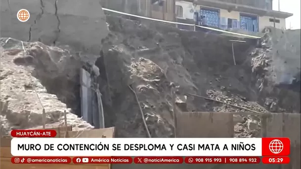 Muro colapsa en Ate y casi cae sobre niños que jugaban cerca. Foto: América Noticias