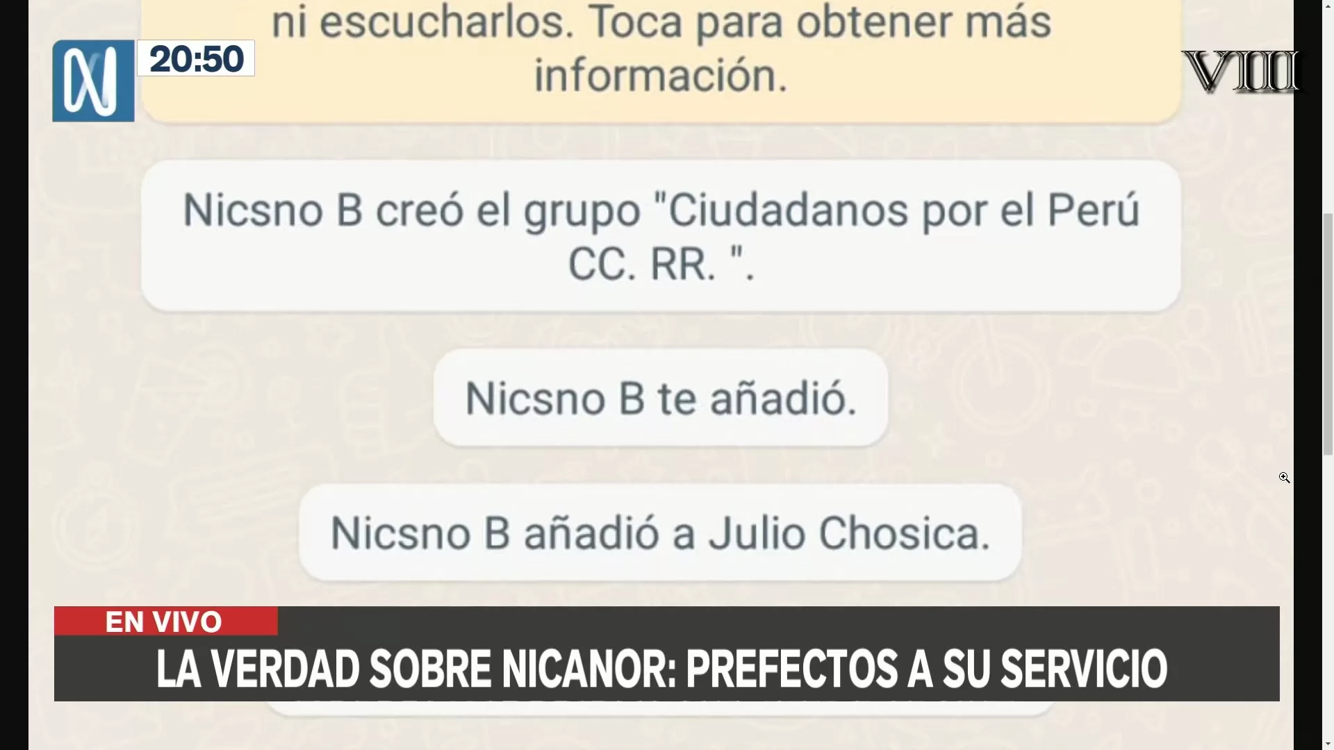 Captura del chat "Ciudadanos por el Perú CC. RR." creado por Nicanor Boluarte - Foto: Canal N