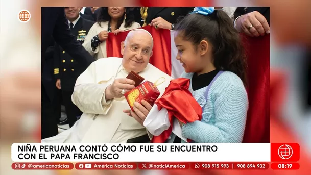 Niña peruana contó cómo fue su encuentro con el papa Francisco. Foto: América Noticias Niña peruana contó cómo fue su encuentro con el papa Francisco. Foto: América Noticias