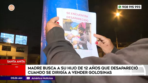 Madre busca a su hijo de 12 años que desapareció cuando iba a vender golosinas en Santa Anita. Foto: América Noticias