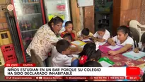 Niños estudian en un bar en Iquitos por mal estado de su colegio. Foto y video: América TV