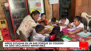 Niños estudian en un bar en Iquitos por mal estado de su colegio. Foto y video: América TV