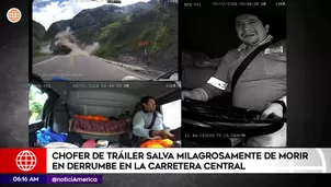 El conductor de un tráiler logró salvarse de milagro al ver el derrumbe de rocas / Fuente: América Noticias