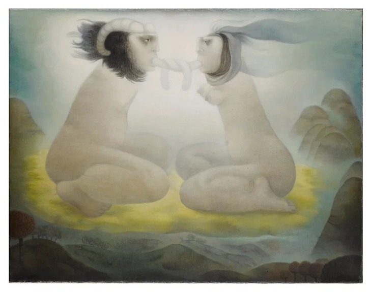 -Tilsa Tsuchiya, "Tristán e Isolda", c. 1974. Oil on canvas, 102 x 131 cm. Subastado en el año 2022 en Sotheby's NY por US$ 882.000.