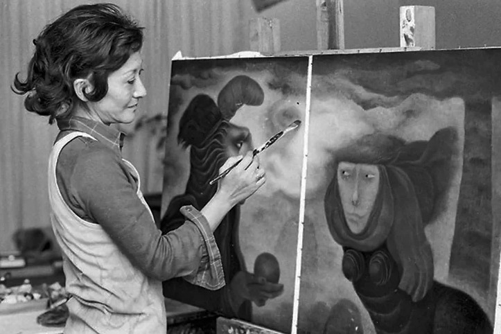 Retrato de Tilsa Tsuchiya trabajando en su estudio, febrero 1975. Foto: Archivo Histórico del Diario El Peruano