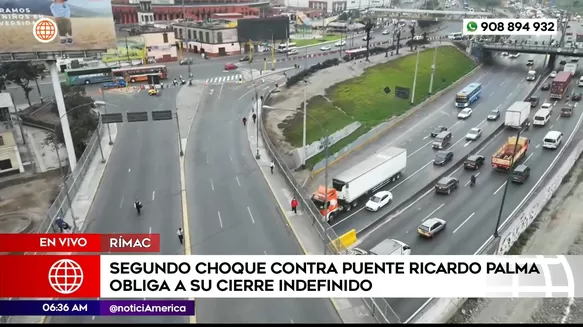 Segundo choque en puente Ricardo Palma obliga a su cierre indefinido. Foto: América Noticias