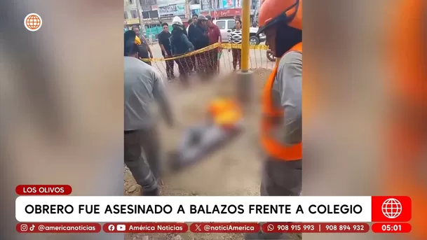 Obrero es asesinado frente a colegio mientras trabajaba en ciclovía en Los Olivos. Foto: América Noticias Obrero es asesinado frente a colegio mientras trabajaba en ciclovía en Los Olivos. Foto: América Noticias