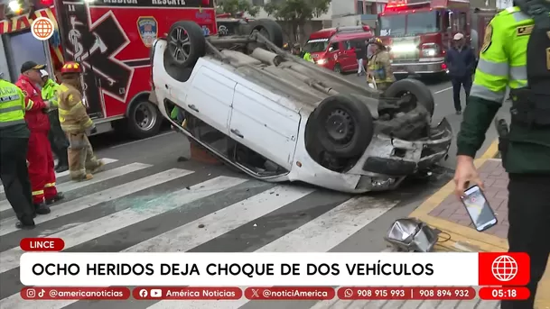 Ocho heridos deja violento choque de dos vehículos en Lince. Foto: América Noticias
