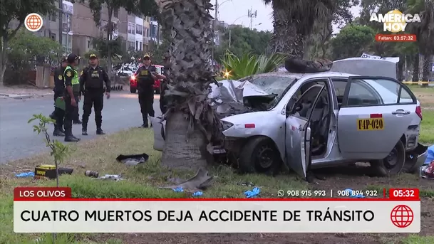Cuatro personas mueren tras violento choque de auto contra un árbol en Los Olivos. Foto: América Noticias
