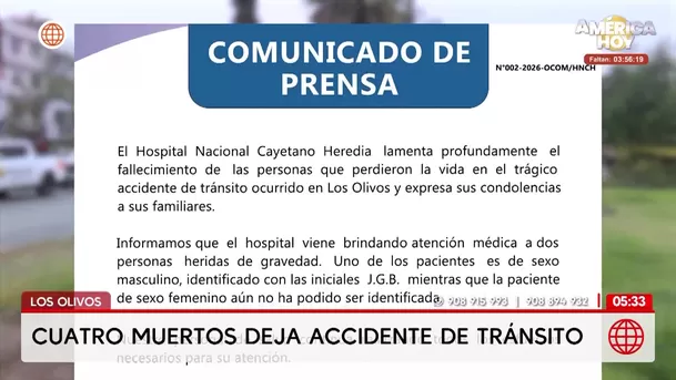 Cuatro personas mueren tras violento choque de auto contra un árbol en Los Olivos. Foto: América Noticias