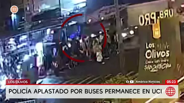 Policía aplastado por dos buses lucha por su vida en UCI. Foto: América Noticias