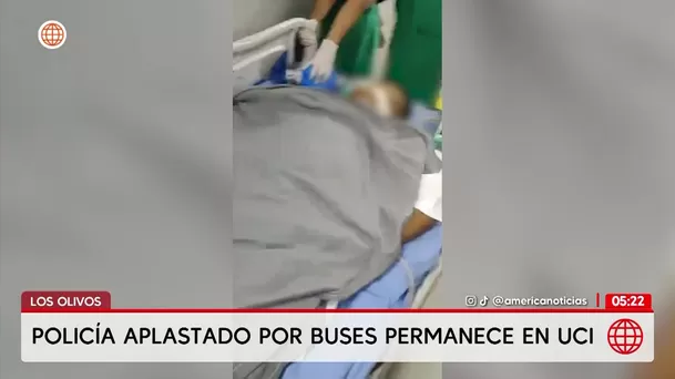 Policía aplastado por dos buses lucha por su vida en UCI. Foto: América Noticias