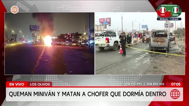 Los Olivos: Queman miniván y matan a chofer que dormía dentro. Foto: América Noticias