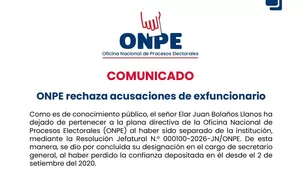 ONPE emitió un comunicado a la opinión pública rechazando las acusaciones del ciudadano Elar Juan Bolaños Llanos, quien fue separado de su cargo como secretario general de la institución mediante la RJ N. ° 000100-2026-JN/ONPE. Imagen: ONPE. Video: Canal N