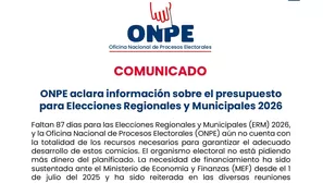 La ONPE aclaró que no cuenta con los recursos completos para las elecciones regionales y municipales 2026. El organismo desmintió al MEF señalando que los S/ 812.9 millones de saldo reportados ya están comprometidos en pagos devengados. Imagen: ONPE. Video: Canal N