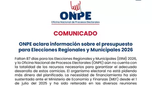 La ONPE aclaró que no cuenta con los recursos completos para las elecciones regionales y municipales 2026. El organismo desmintió al MEF señalando que los S/ 812.9 millones de saldo reportados ya están comprometidos en pagos devengados. Imagen: ONPE. Video: Canal N