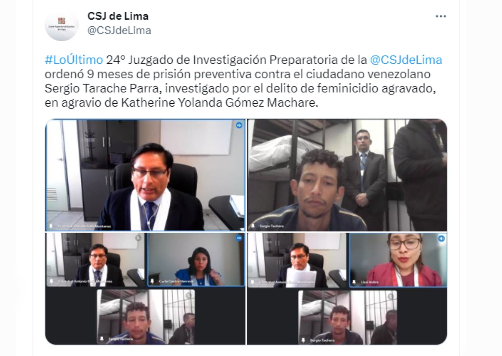 Publicación realizada por la Corte Superior de Justicia de Lima / Twitter