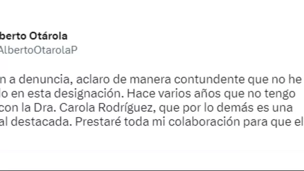 Tweet de Alberto Otárola / Twitter