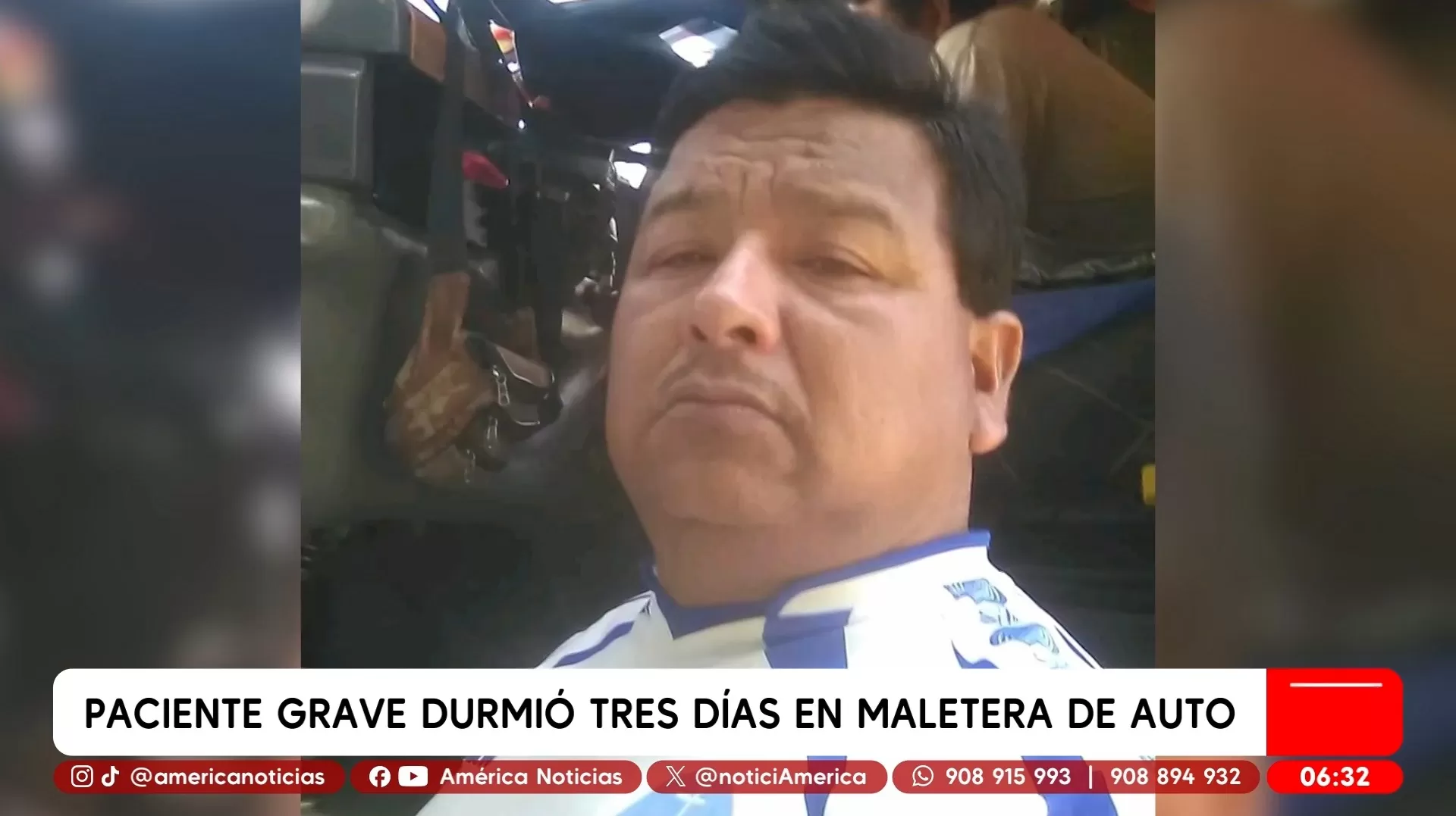 Paciente grave durmió tres días en maletera de auto. Foto: América Noticias Paciente grave durmió tres días en maletera de auto. Foto: América Noticias