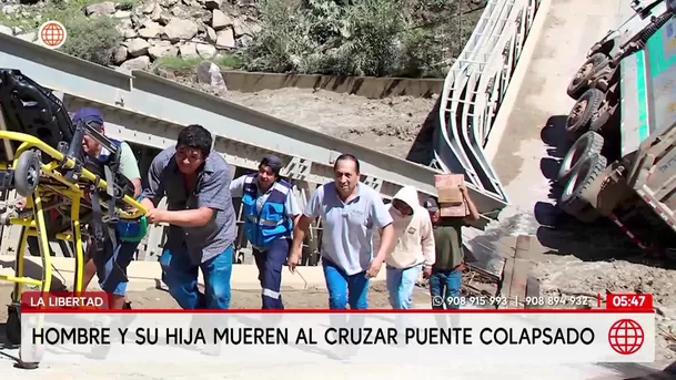 Hombre y su hija de 3 años mueren al cruzar puente colapsado en La Libertad. Foto: América Noticias