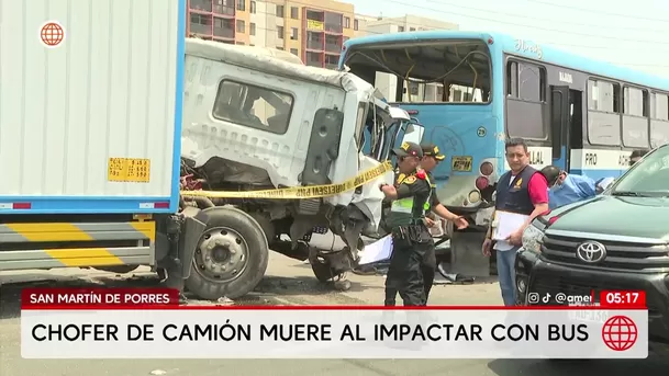 Chofer de camión muere tras chocar con bus en San Martín de Porres. Foto: América Noticias