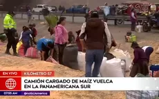 Panamericana Sur: Camión cargado de maíz volcó en plena vía - Noticias de panamericana-sur