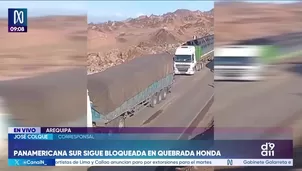 Cientos de vehículos permanecen varados tras bloqueo de la Panamericana Sur en Arequipa./ Video: Canal N