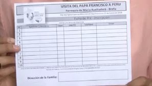 Cédula para la preinscripción a la misa del papa Francisco. Foto: Andina