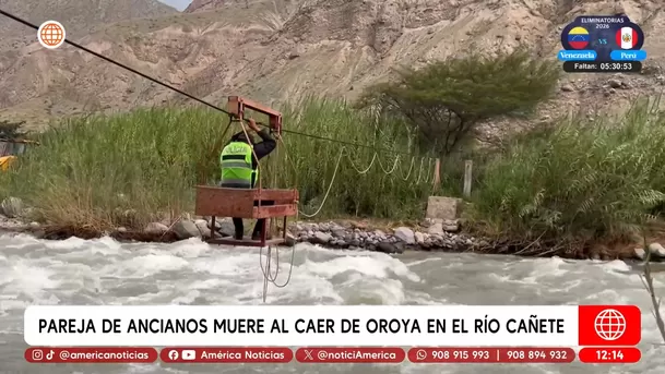 Pareja de ancianos muere al caer de oroya en el río Cañete. Foto: América Noticias Pareja de ancianos muere al caer de oroya en el río Cañete. Foto: América Noticias