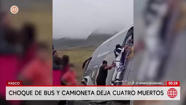 Cuatro muertos deja violento choque entre bus y camioneta en Pasco. Foto: América Noticias