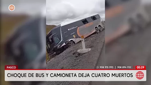 Cuatro muertos deja violento choque entre bus y camioneta en Pasco. Foto: América Noticias