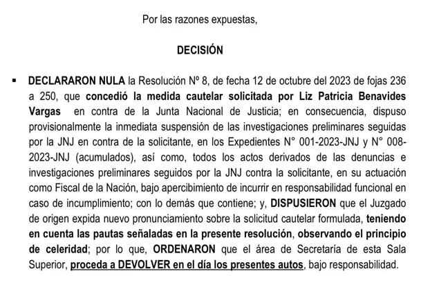 PJ anula medida cautelar que suspendió investigaciones preliminares de la JNJ contra Patricia Benavides - Foto: Poder Judicial