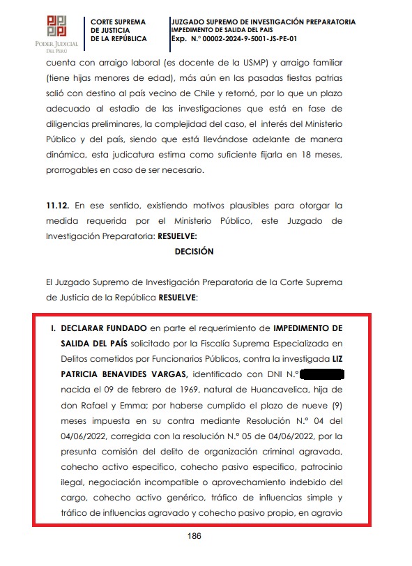 Patricia Benavides: Dictan 18 meses de impedimento de salida