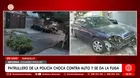 Patrullero de la PNP chocó auto y se da a la fuga en Surquillo
