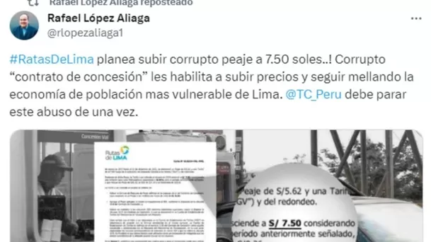 Imagen: Mensaje en redes sociales del alcalde de Lima, Rafael López Aliaga