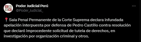 Pedro Castillo: Corte Suprema rechazó nuevo pedido para anular investigaciones