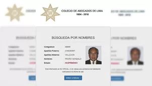 El Colegios de Abogados de Lima (CAL) hizo oficial la suspensión / Foto: archivo Andina